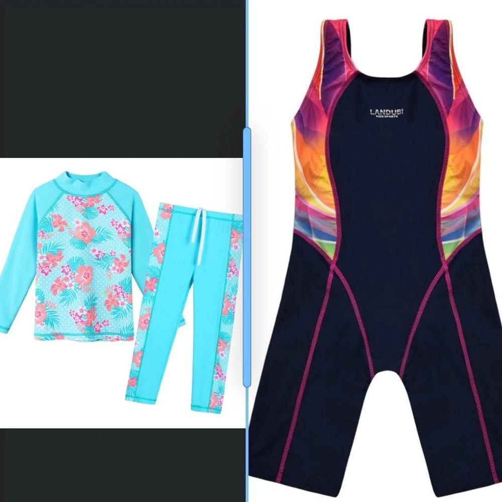 Lot 2 14/16 Cadocado Landubi Kids Sports Swimwear Girls Multicolor Floral Teal